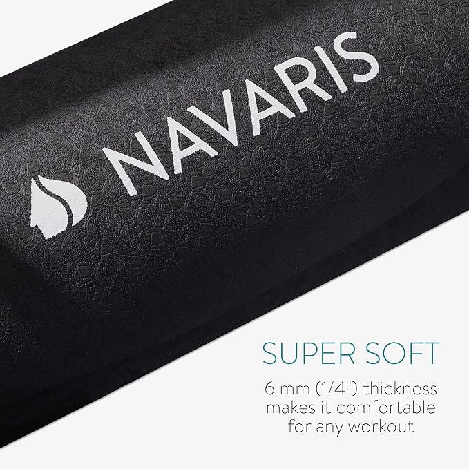 Navaris Round Yoga Mat - 47" Diameter Circular Exercise Mat 1/4" Thick - Non-Slip Mat for Cardio, Workout, Fitness, Tai Chi, Meditation - Size Small