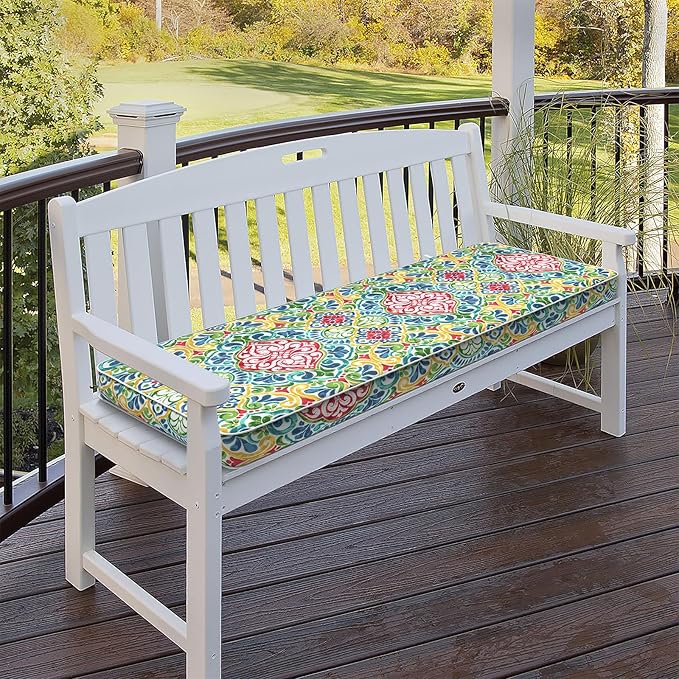 Outdoor Bench Cushion, Patio Furniture Cushion 45 x 18 x 3 Inch, Water Resistant Garden Sofa Swing Pad Settee Loveseat Couch Replacement Cushion, 1 Pack,Damask Red