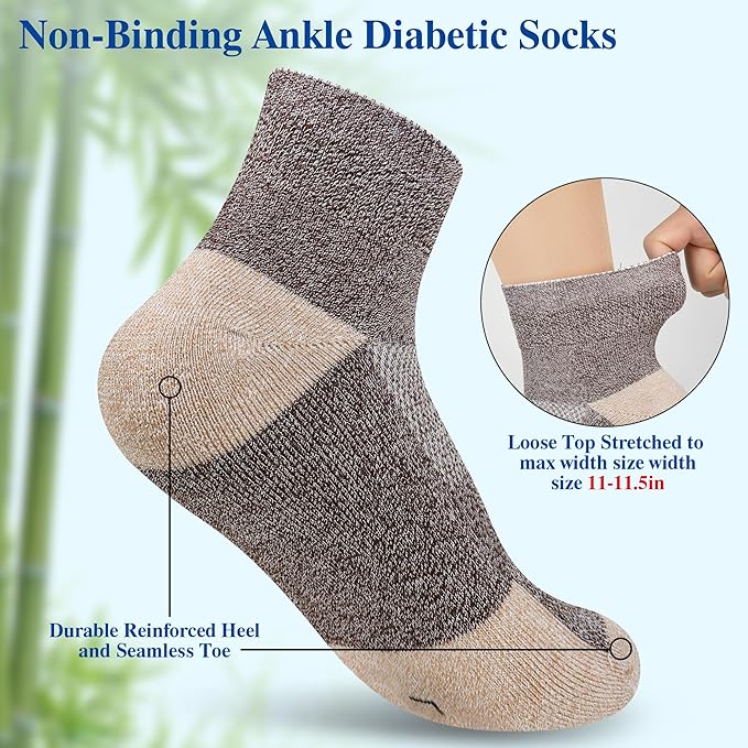 Diabetic Socks for Men,6 Pairs Ankle Mens Diabetic Socks,Diabetic Neuropathy Socks for Men 9-12