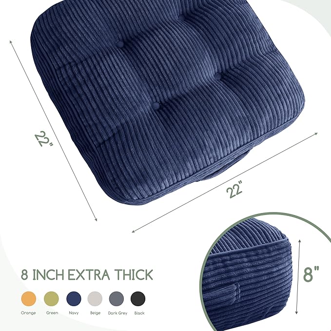 8" Washable Floor Pillow Cushion for Adults, Meditation Cushion Pillow, Large Square Floor Sitting, Removable Tufted Corduroy Cover, for Tatami Living Room or Yoga, 22x22 Inch, Machine Washable