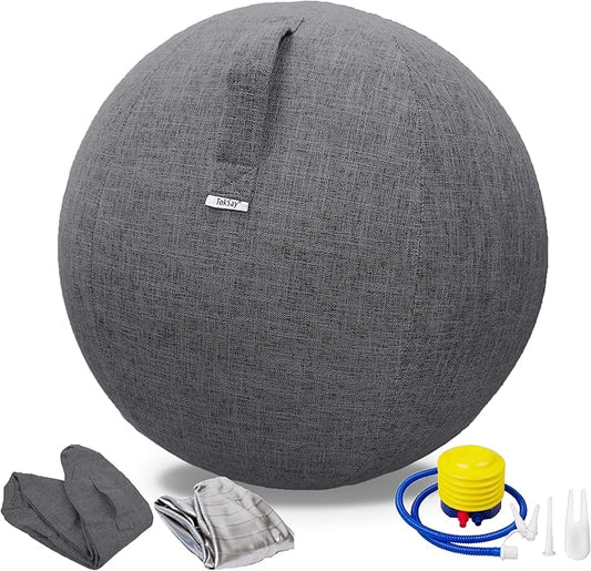 Exercise Ball Chair with Fabric Cover, Standard Size (25inches/65cm), for Home Offices, Balance Training, Yoga Ball