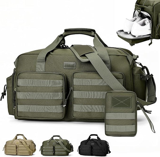 Duffle Bag for Men Women, Gym Bags & Tactical Duffle Bag with Shoe Compartment, Weekender Overnight Bag for Travel Workout, ArmyGreen