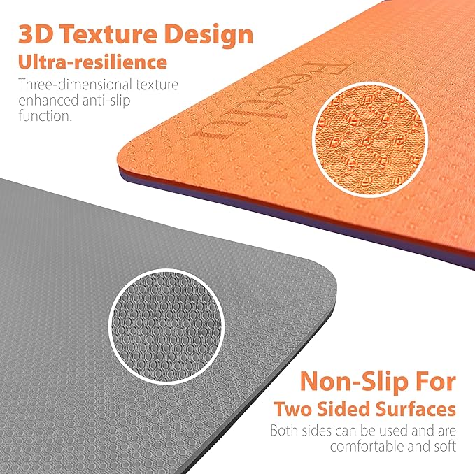 Extra Thick Exercise Yoga Mat with Strap - 2/5 Inch (10MM), Non-Slip Workout Mat for Yoga, Pilates, and Floor Exercises