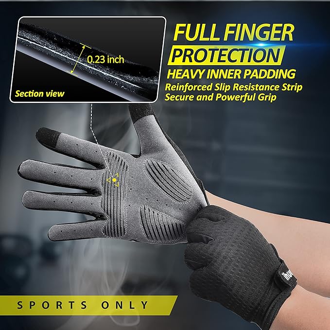 ihuan Workout Gloves for Men Full-Finger: Weight Lifting for Men, Gym Full Hand Gloves for Weightlifting, Deadlift