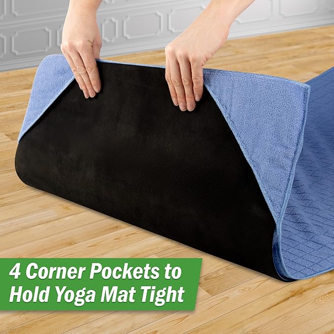 Wakeman Yoga Mat Towel and Gym Towel Set - 2-Piece Non Slip Set for Hot Yoga, Pilates, and Gym - 72” x 24” Sweat Absorbent and Quick Drying Blanket with Corner Pockets for Mats (Blue)