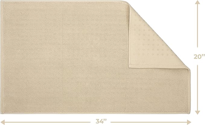 Cotton Paradise 100% Cotton Non Slip Bath Mats for Bathroom, 20x34 inch Soft Absorbent Quick Dry Machine Washable Floor Bath Mat, Beige Bath Rug