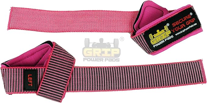 Heavy Duty Lifting Straps Neoprene Padded 1 Pair Wrist Wraps & Rubbery Grip Support Straps with Cotton Coated Rubber on One Side