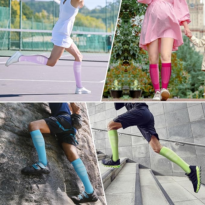 fenglaoda Compression Socks Women Men 4 Pairs, Knee High Support Socks for Running, Sports, Travel, Flight, Nurse