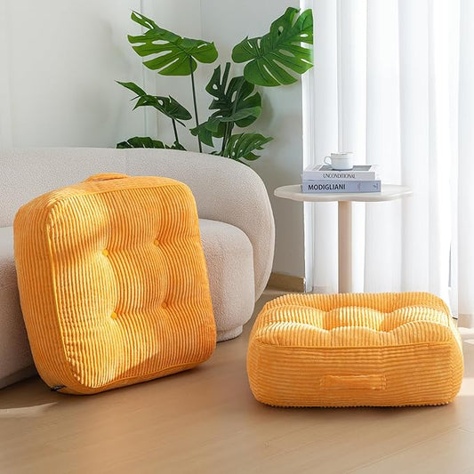8" Washable Floor Pillow Cushion for Adults, Meditation Cushion Pillow, Large Square Floor Sitting, Removable Tufted Corduroy Cover, for Tatami Living Room or Yoga, 22x22 Inch, 2Pack, Machine Washable