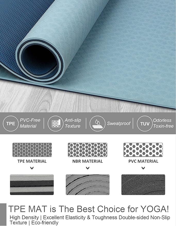 BEAUTYOVO Yoga Mat with Strap, 1/3 Inch Extra Thick Yoga Mat Double-sided Non Slip, Professional TPE Yoga Mats for Women Men, Workout Mat for Yoga, Pilates and Floor Exercises