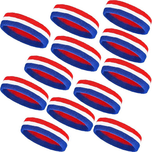 Bememo 12 Pcs Sweatbands Sport Headbands for Men & Women Basketball Headband Sport Competitions Sweat Headbands Running Terry Cloth Moisture Wicking for Yoga,Tennis,Gym,Exercise
