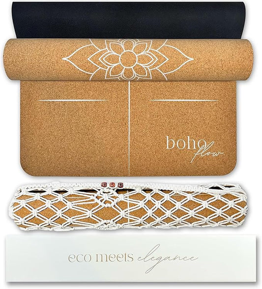 Premium Cork Yoga Mat Large 72"x26" – 5mm Thick Natural Rubber Cushioning - Non Slip Grip for Hot Yoga - Optional Alignment Lines & Elegant Yoga Bag Or Strap