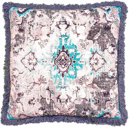 Mandala Life ART Meditation Cushion Cover with Fringe- 26 inches - Cotton - Square Floor Pillow - Moroccan Room Decor - Boho Accent - Bohemian Zafu Pouf
