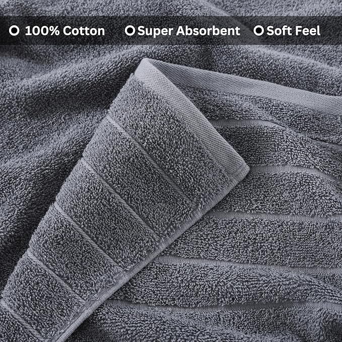 Casa Platino Bath Sheet Towels, 2 Pack Bath Sheet(36"x 72"), 100% Ring Spun Cotton Towels, Lightweight Towels for Bathroom, Absorbent Bathroom Towels, Quick Dry Bath Sheet, Soft Towel - Cool Grey