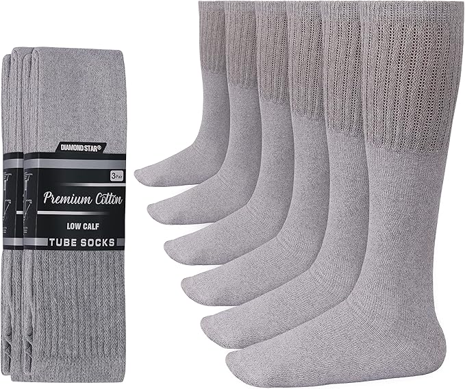 Diamond Star Men's 6 Pack Athletic Tube Socks Running Sports OVER THE CALF Full Cushioned Premium Soft Cotton Big and Tall