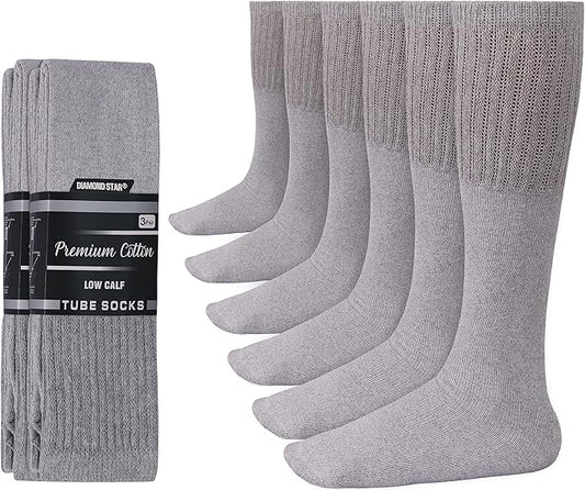 Diamond Star Men's 6 Pack Athletic Tube Socks Running Sports OVER THE CALF Full Cushioned Premium Soft Cotton Big and Tall