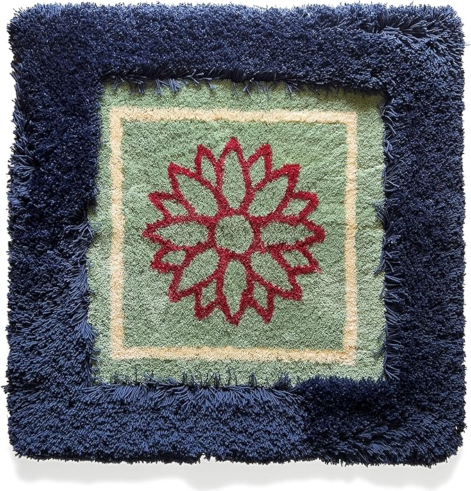 Himalayan 3 x 3 Navy Blue/Green Luxury Meditation Rug Mat Square Rugs | Thick & Supportive Yoga Mat with Non-Slip Base | Decorative Carpet & Accent Rug for Zen, Home Office & Living Room