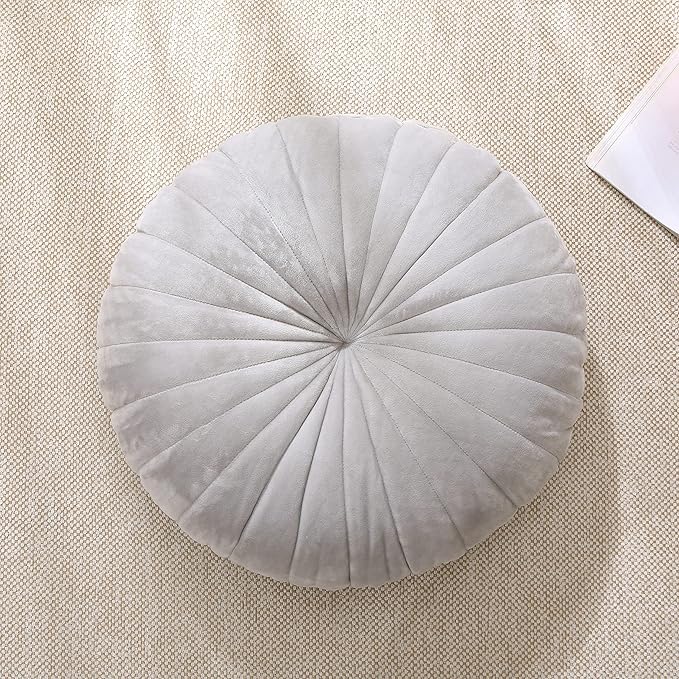 Floor Pillow Meditation Cushion Round Large Floor Pillows Seating for Adults, Velvet Thick Floor Cushions for Yoga Living Room Balcony Outdoor Tatami 18inch（Grey）