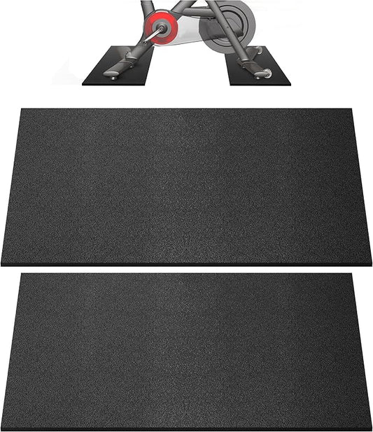 Double Mat Compatible with Peloton Bike, Row & Concept 2 Rowing Machine, Thickness 6mm, Bike Trainer Accessories, Mat Protect Hardwood Floor Carpet, for Home Gym Exercise