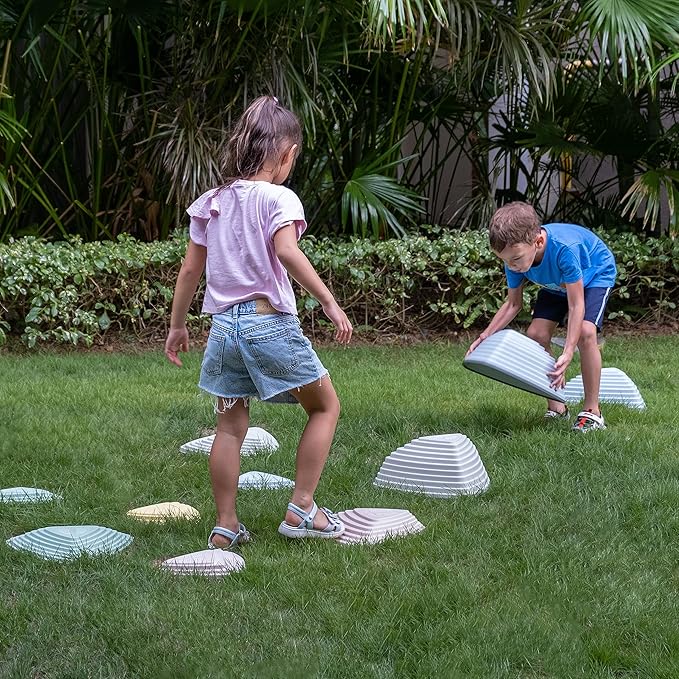 12 Pcs Stepping Stones for Kids Non-Slip Obstacle Course Stepping Stones Kids Indoor Outdoor Sensory Playground Develop Balance BONUS Hopping stickers