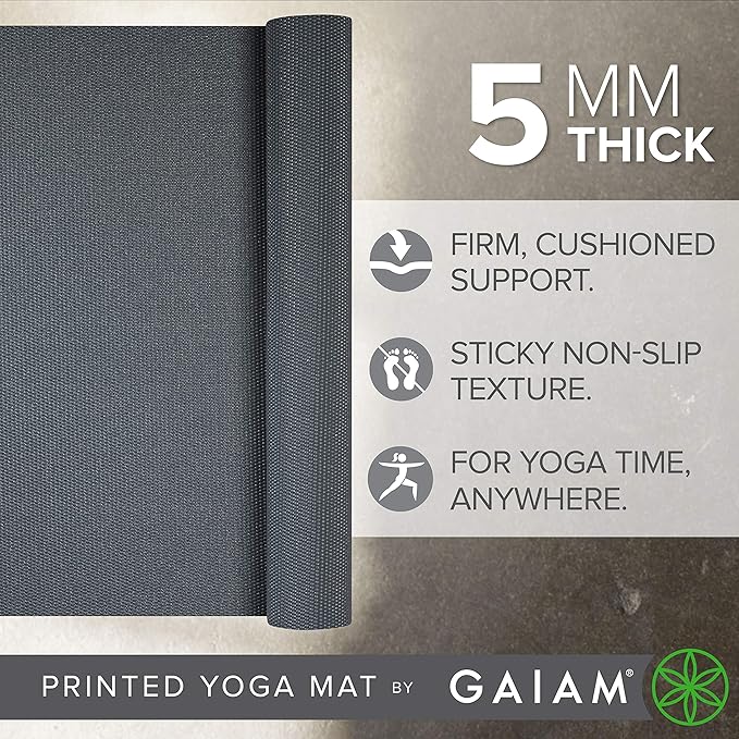 Gaiam Yoga Mat - Premium 5mm Solid Thick Non Slip Exercise & Fitness Mat for All Types of Yoga, Pilates & Floor Workouts (68" x 24" x 5mm)