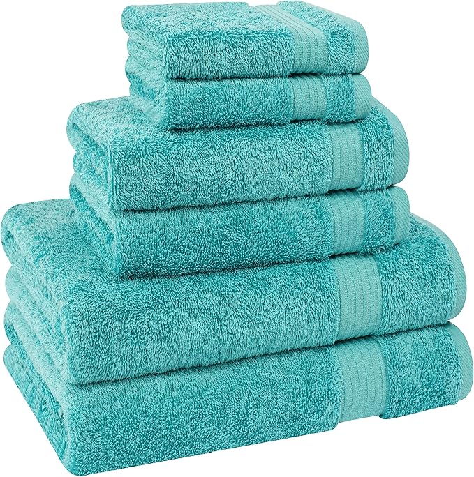 Cotton Paradise 6 Piece Towel Set 100% Cotton Soft Absorbent Turkish Towels for Bathroom 2 Bath Towels 2 Hand Towels 2 Washcloths, Turquoise Towel Set