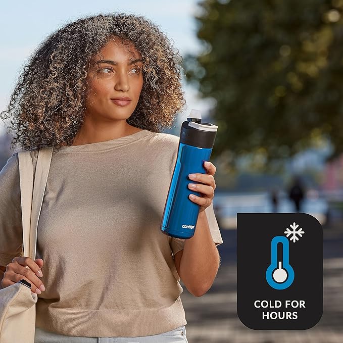 Contigo Ashland 2.0 Leak-Proof Water Bottle with Lid Lock and Angled Straw, Dishwasher Safe, Interchangeable Lid, 24oz, Blue Poppy