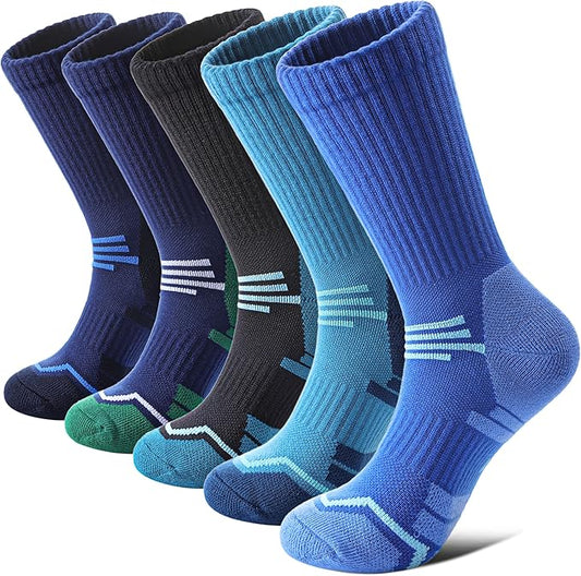 FNOVCO Women's Hiking Walking Running Crew Socks Thick Cushioned Athletic Compression Socks 5 Pairs
