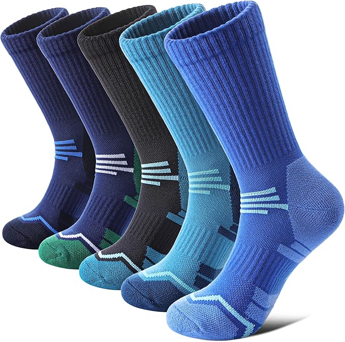 FNOVCO Women's Hiking Walking Running Crew Socks Thick Cushioned Athletic Compression Socks 5 Pairs