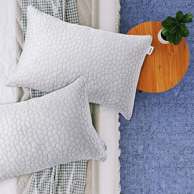 Cool Gel Cooling Pillow for Hot Sleepers - Standard Size Set of 2 Shredded Memory Foam Pillows for Sleeping - Adjustable Neck & Shoulder Support, Reversible Cover, Hypoallergenic & Breathable