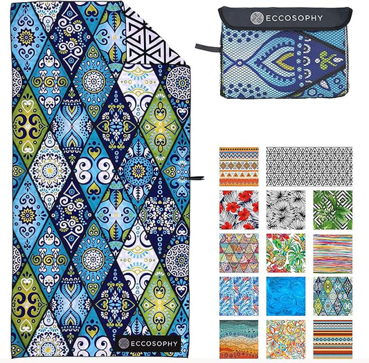 ECCOSOPHY Microfiber Beach Towel - Sand Free Towels are Quick Dry, Light Weight, Super Absorbent - Perfect Pool, Travel, Cruise, Camping Essentials - Oversized Extra Large for Adults 71x35 in