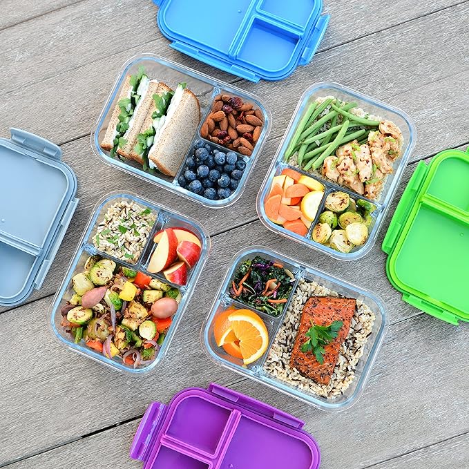 Bentgo Glass Lunch Box - Leak-Proof Bento-Style Food Container with Airtight Lid and Divided 3-Compartment Design - 5 Cup Capacity for Meal Prepping, and Portion-Controlled Meals for Adults (Gray)