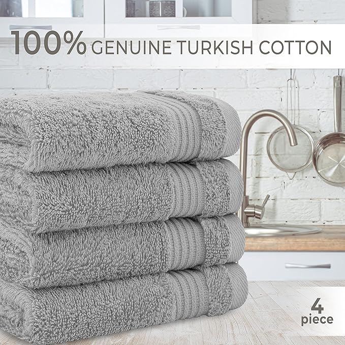 Cotton Paradise 100% Cotton Turkish Washcloth Set for Bathroom, 4 Piece Soft Absorbent Small Hand Face Towels Wash Rags, Light Gray