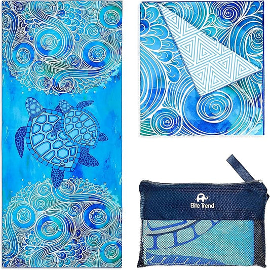 Elite Trend Microfiber Beach Towel for Adults with Bag - Extra Large 78x35 inch Lightweight Sand Free Quick Dry Towel for Travel, Swimming, Yoga, Camping (Sea Turtle)