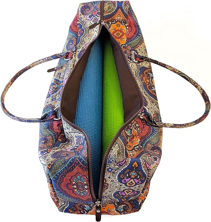 Kindfolk Yoga Mat Duffle Bag Patterned Canvas with Pocket and Zipper