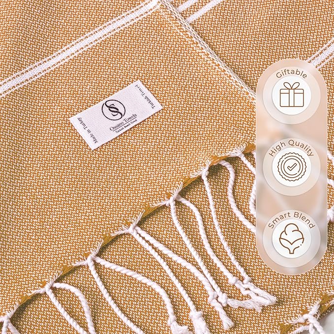 Turkish Beach Towel Quick Dry & Lightweight Extra Large (39" x 71") - Decorative, Versatile and Functional as Yoga Mat, Picnic Blanket, Travel Blanket, Gym, Camping and Bath Towels - Salmon