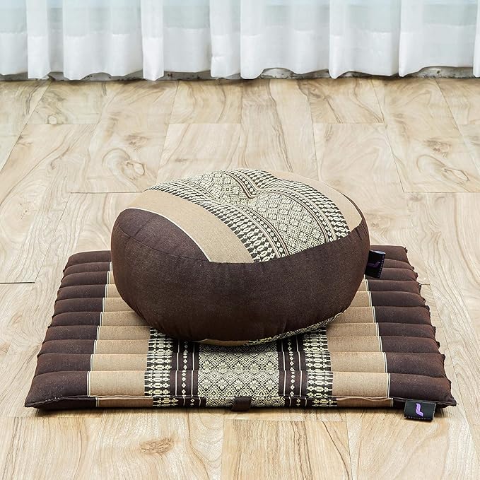 Leewadee Meditation Cushion Set – 1 Small Zafu Yoga Pillow and 1 Small Roll-Up Zabuton Mat Filled with Kapok