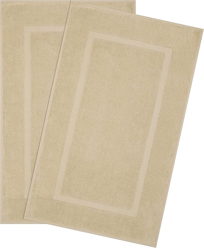 Cotton Paradise 100% Cotton Bath Mats for Bathroom Floor Set of 2 Pack, 20x34 Soft Absorbent Washable Quick Dry Tub Bathmat, Beige Towel Bath Mat
