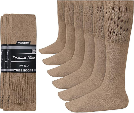 Diamond Star Men's 6 Pack Athletic Tube Socks Running Sports OVER THE CALF Full Cushioned Premium Soft Cotton Big and Tall