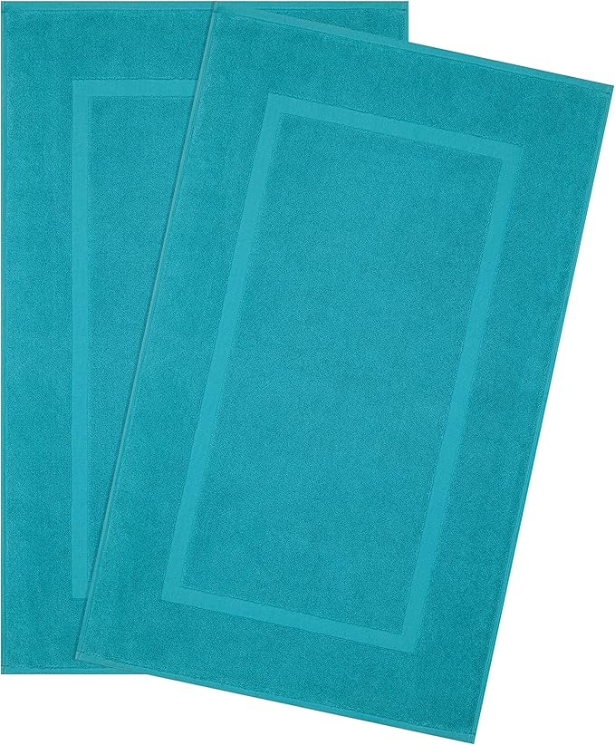 Cotton Paradise 100% Cotton Bath Mats for Bathroom Floor Set of 2 Pack, 20x34 Soft Absorbent Washable Quick Dry Tub Bathmat, Aqua Towel Bath Mat