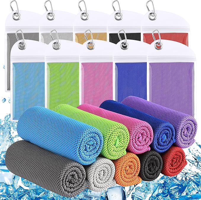 Cooling Towels for Neck and Face 10 Pack, 40x12’’ Soft Breathable Sweat Towels, Microfiber Sport Towel for Yoga, Gym, Workout, Running, Golf, Travel, Cooling Neck Wrap for Hot Weather