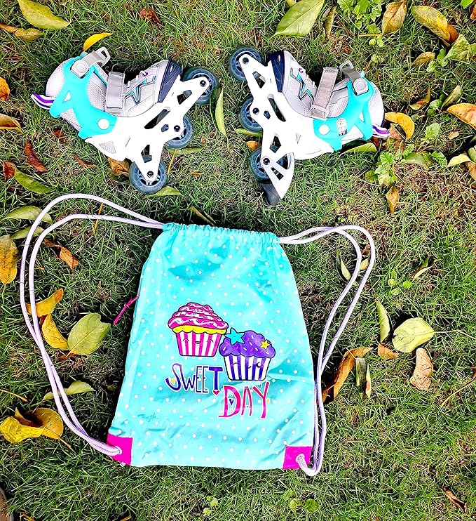 Girls Drawstring Backpack, Sport Cinch Bag (Ice Green -Cupcake)