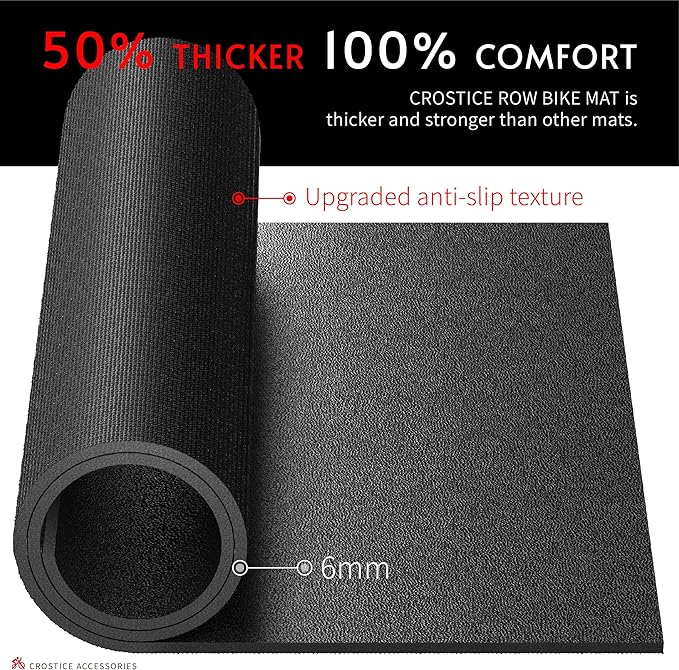 Double Mat Compatible with Peloton Bike, Row & Concept 2 Rowing Machine, Thickness 6mm, Bike Trainer Accessories, Mat Protect Hardwood Floor Carpet, for Home Gym Exercise
