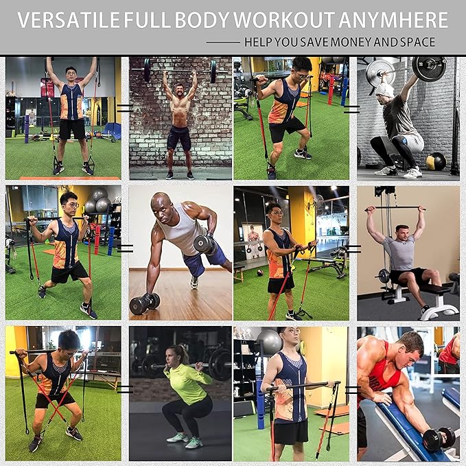 180LBS Adjustable Pilates Toning Bar Kit with Resistance Bands, Anti-Break, Full Body Dynamic Workout, Home Portable Gym