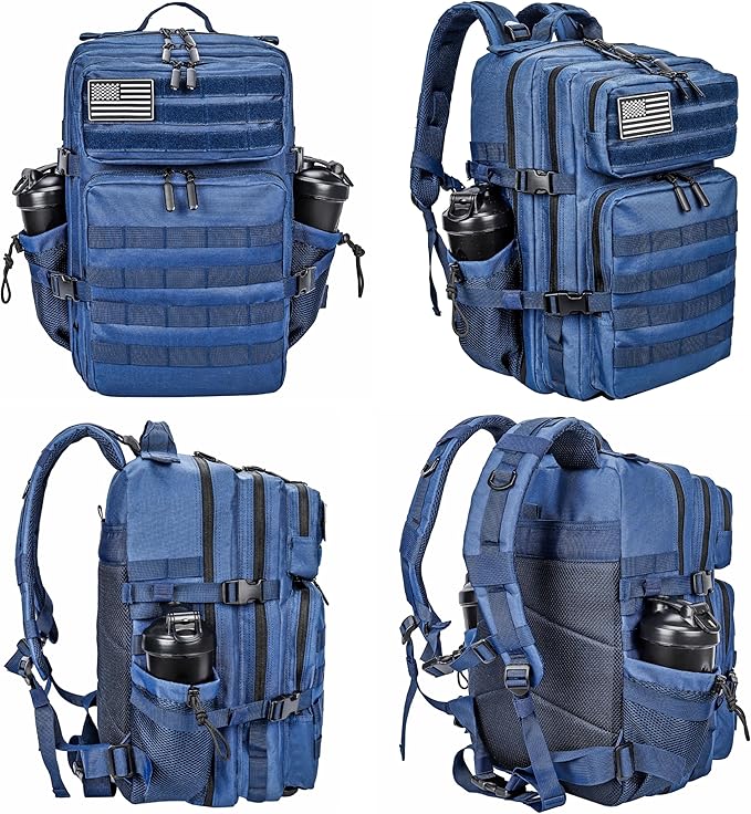 LHI Military Tactical Backpack for Men and Women 45L Army 3 Days Assault Pack Bag Large Rucksack with Molle System - Blue