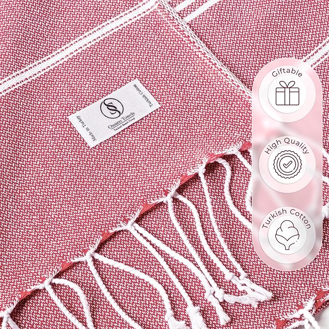 Cute Beach Towel - Quick Dry & Sand Free, Oversized (39" x 71"), Versatile, Perfect as Yoga Mat, Pool Towel, Turkish Towel, or Picnic Blanket - Coral