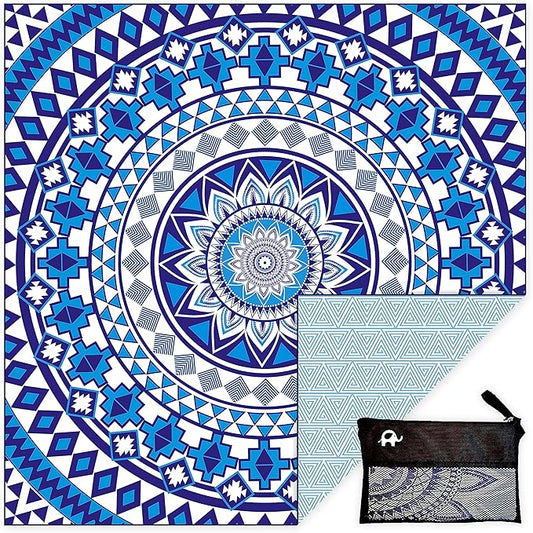 Elite Trend Microfiber Beach Towel for Adults with Bag - XXL 72x72 inch Lightweight Sand Free Quick Dry Towel for Travel, Swimming, Yoga, Camping (Blue Beauty)