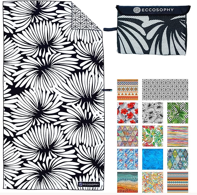 ECCOSOPHY Microfiber Beach Towel - Sand Free Towels are Quick Dry, Light Weight, Super Absorbent - Perfect Pool, Travel, Cruise, Camping Essentials - Oversized Extra Large for Adults 71x35 in