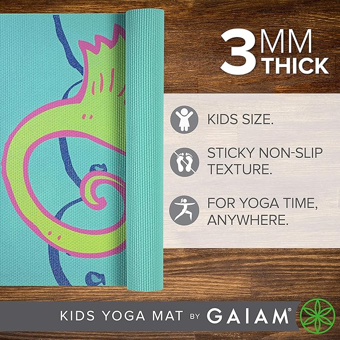 Gaiam Kids Yoga Mat Exercise Mat, Yoga for Kids with Fun Prints - Playtime for Babies, Active & Calm Toddlers and Young Children (60" L x 24" W x 3mm Thick)