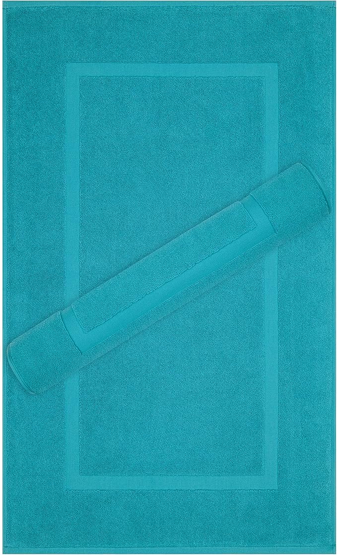Cotton Paradise 100% Cotton Bath Mats for Bathroom Floor Set of 2 Pack, 20x34 Soft Absorbent Washable Quick Dry Tub Bathmat, Aqua Towel Bath Mat